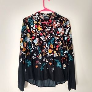Anthropologie Maeve Woodland Creatures Floral Print Button-Down Shirt US8